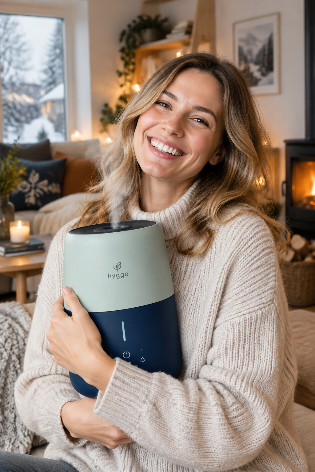 Happy Woman Holding Humidifier